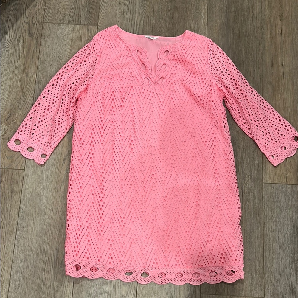crown & ivy Pink Eyelet Crochet Shift Dress